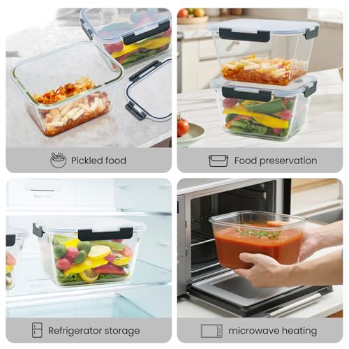 2 Pack Large Glass Storage Containers with Lids 85oz/10.5cup Big Airtight Glass Food Storage Containers for Rotisserie Chicken Watermelon Meal Prep, BPA Free, Freezer Dishwasher Oven Safe